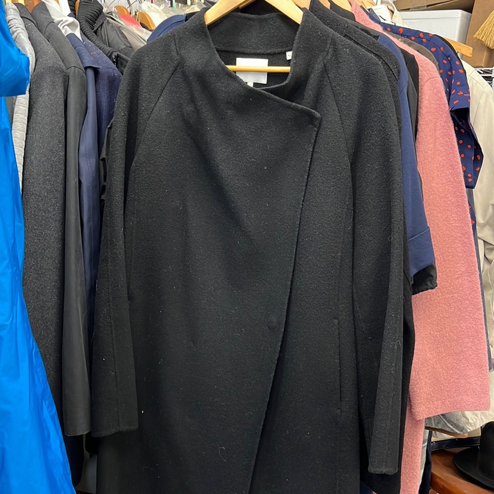 Vince Wool Blend Sweater Back Drape Neck Coat